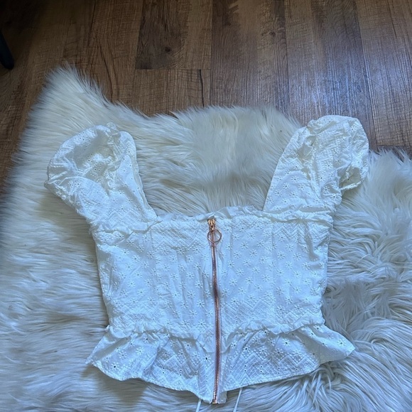 FOR LOVE AND LEMONS Charlotte Eyelet Lace Up Blouse In White - Picture 12 of 12